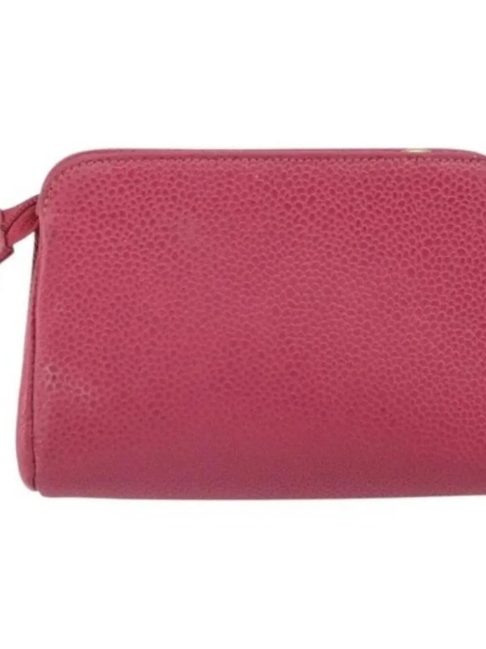CHANEL COCO Mark Pouch Grained Calf Skin Pink Gold CC Auth 163727